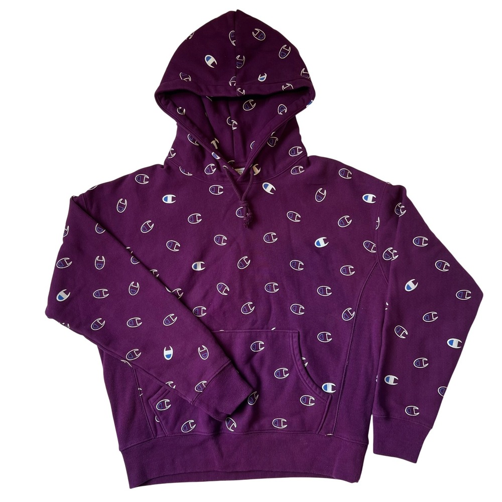 Champion Reverse Weave Youth Repeated Logo Purple Pullover Hoodie Size‎ Large